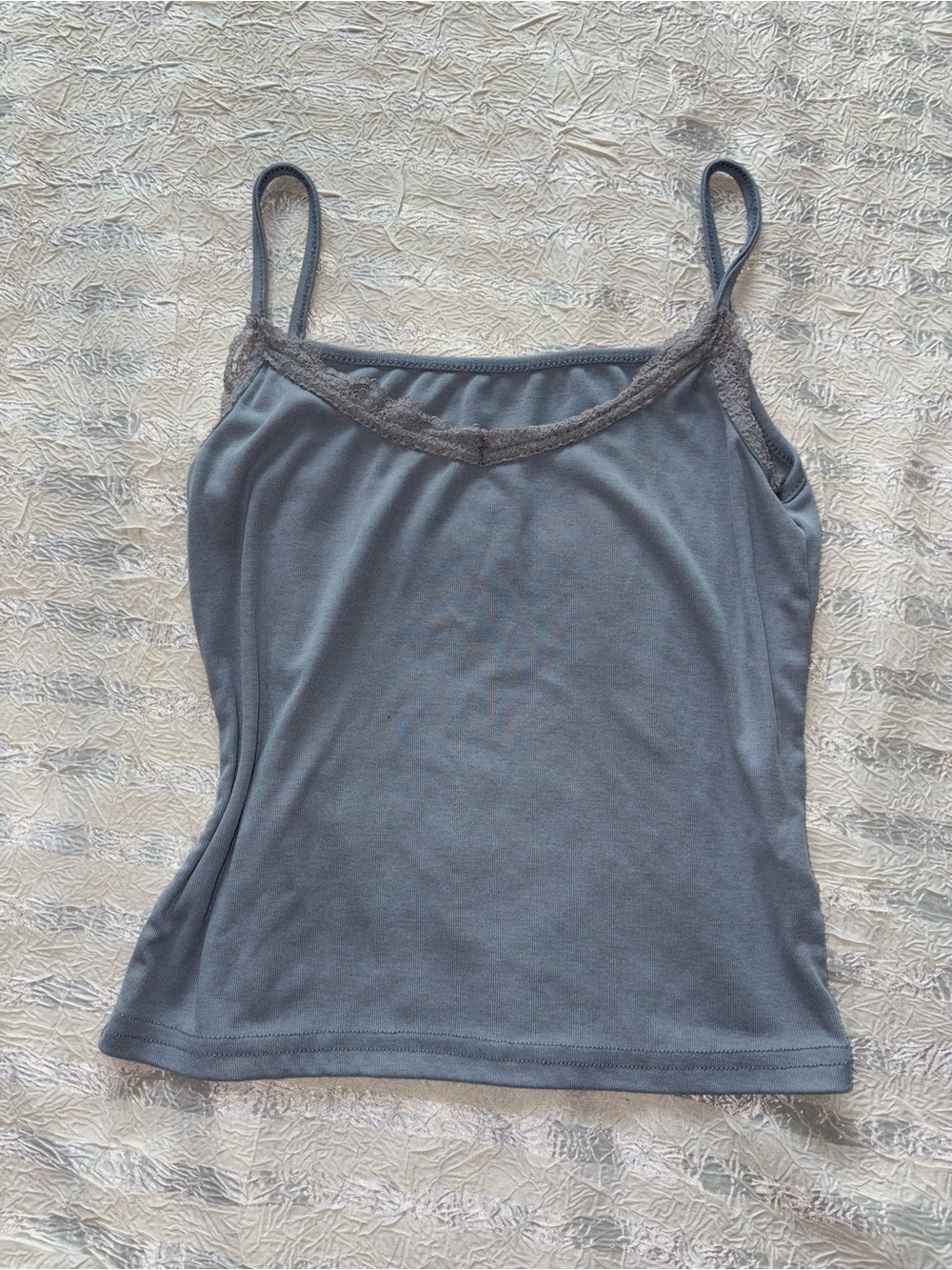 DAZY - Women's Blue Gray Lace-Trim Cami Tank Top - L